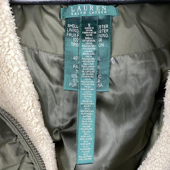 Lauren Ralph Lauren Coat Womens Small Green Down Puffer Hooded Faux Fur Long - Picture 11 of 16